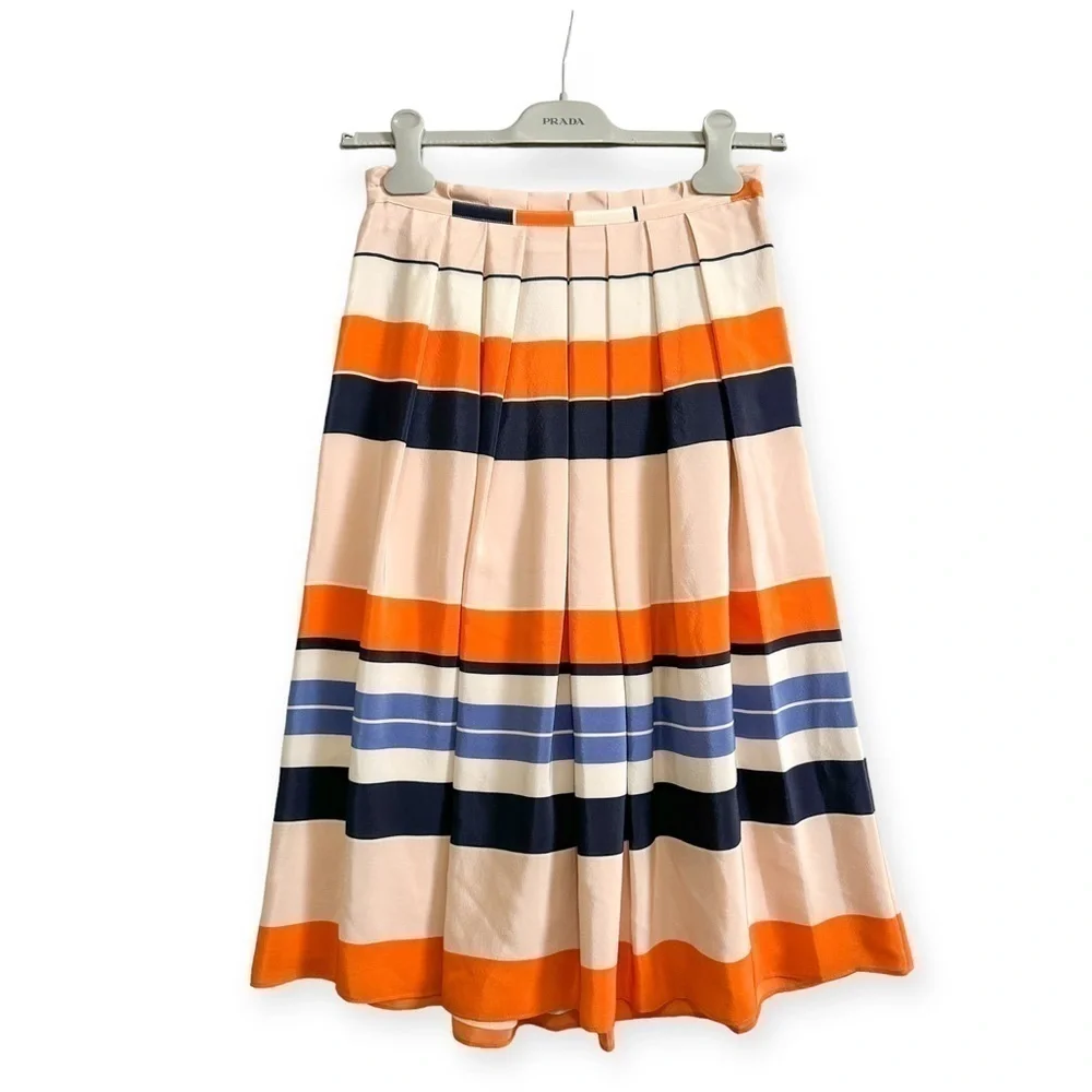 New with tag, L.K.Bennett Orange Caitlyn Striped Silk Skirt, Size 2